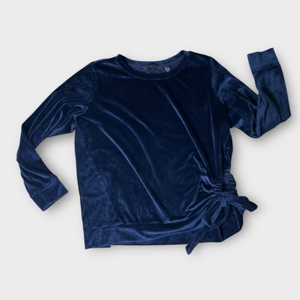 Anybody Elegant Navy Blue Soft Velvet Velour Women's Tie Side Top Large